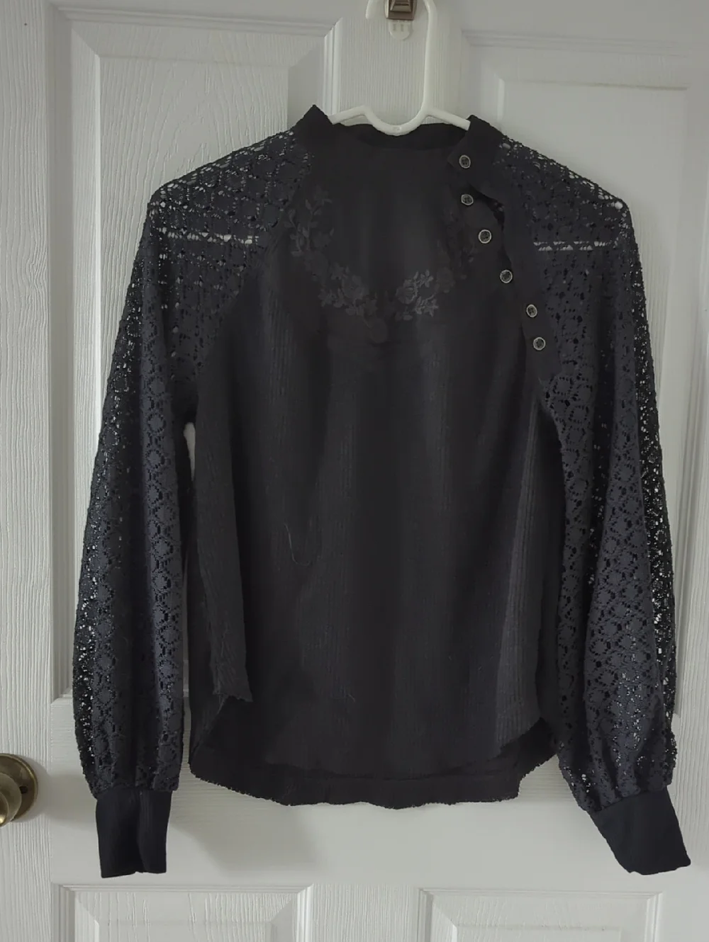 Free People Black Lace Long Sleeve Mock Neck Top - Picture 3 of 11